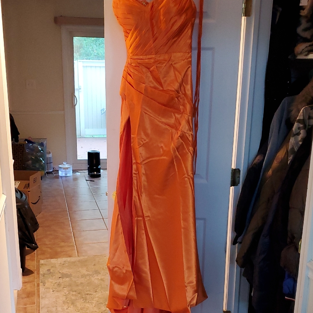 Strapless Orange Satin Dress